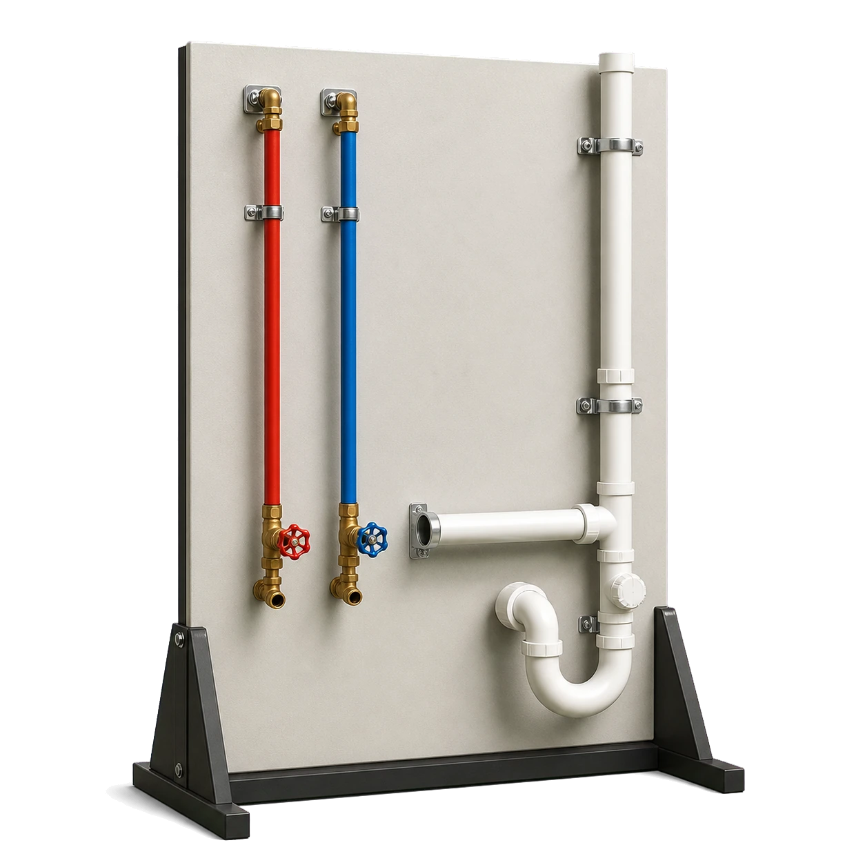 3D catalog rendering of separate hot cold and drain bathroom plumbing rough-in systems