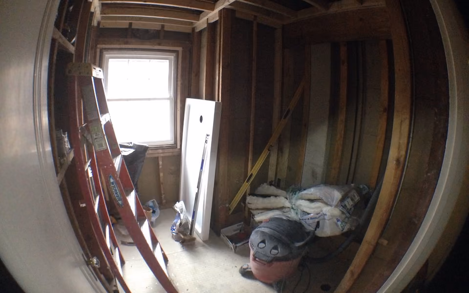 Bathroom remodel with cement board and new shower framing installed